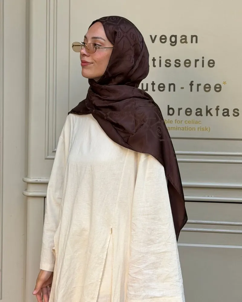 Acı Kahve Imannoor Armoni Desen Pamuk Jakar Şal