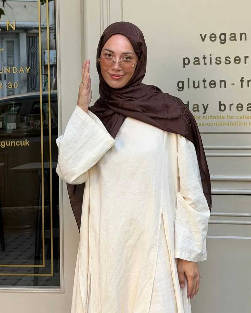 Acı Kahve Imannoor Armoni Desen Pamuk Jakar Şal · görsel 2