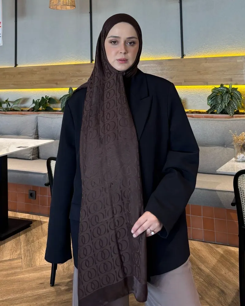 Acı Kahve Imannoor Ester Desen Pamuk Jakar Şal