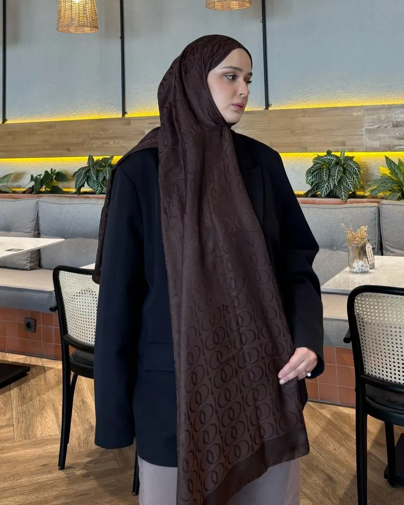 Acı Kahve Imannoor Ester Desen Pamuk Jakar Şal