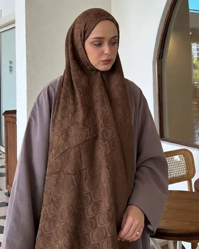 Acı Kahve Imannoor Küçük Dama Desen Pamuk Jakar Şal · Acı Kahve Imannoor
