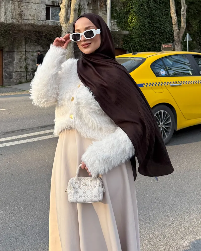 Acı Kahve Şerit Desen Jakar Şal · görsel 2