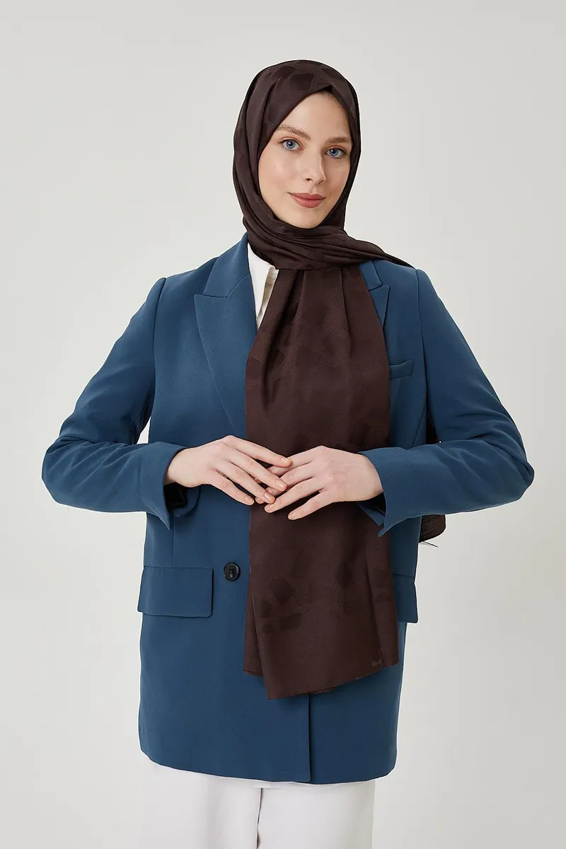 Acı Kahve Taş Desen İpeksi Jakar Şal