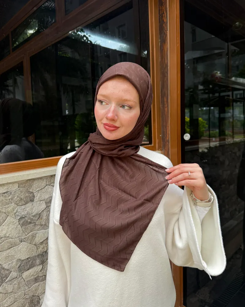 Acı Kahve Zikzak Lyocell Bambu Jakar Eşarp · görsel 2