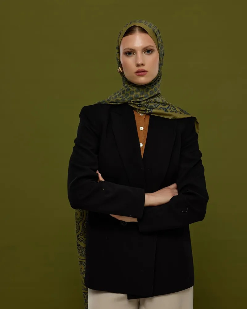 Altın & Lacivert Bala Hatun Desen Şal - 72