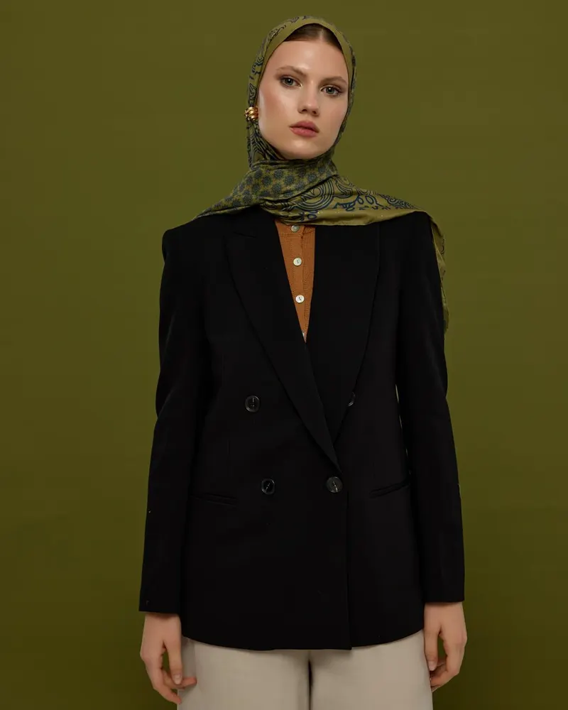 Altın & Lacivert Bala Hatun Desen Şal - 72