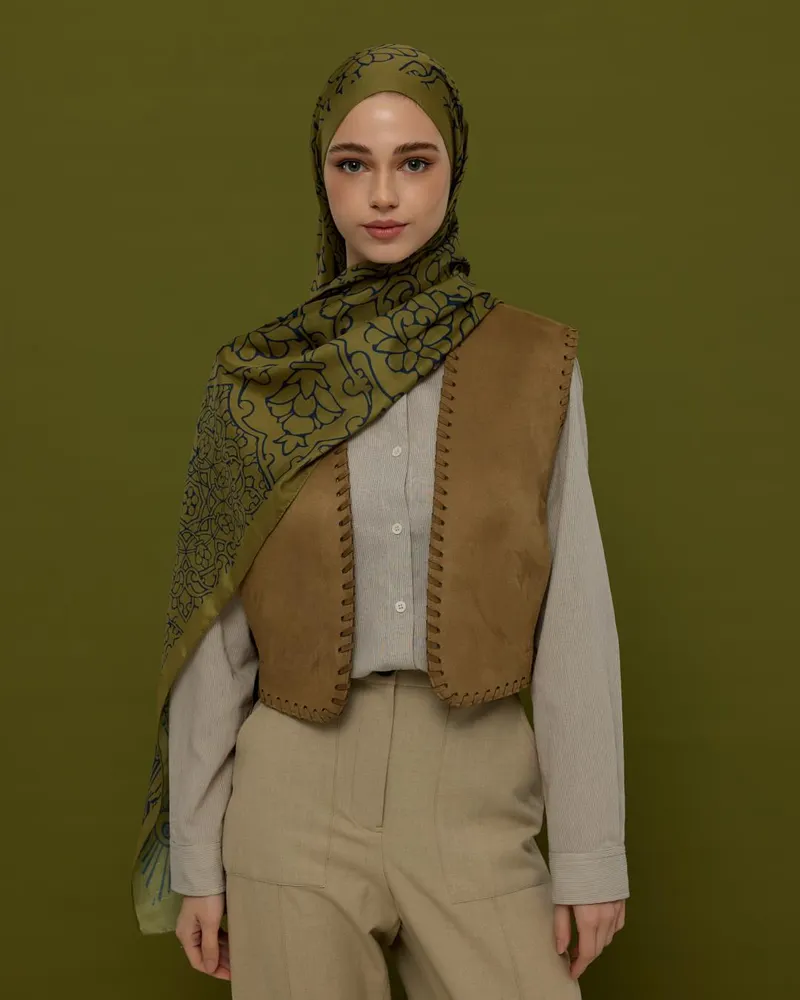 Altın & Lacivert Harem Rüyası Desen Şal - 72