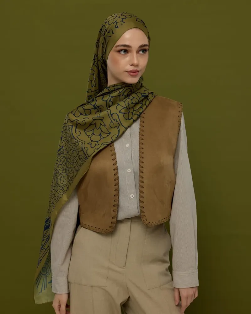 Altın & Lacivert Harem Rüyası Desen Şal - 72