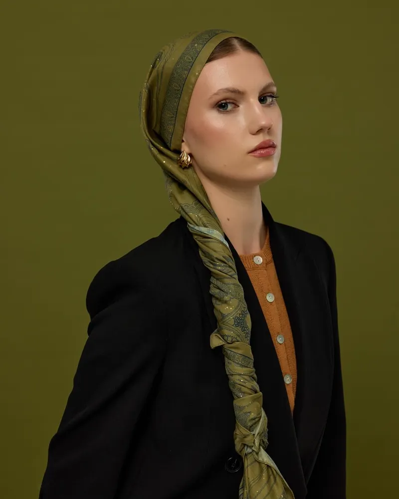 Altın & Lacivert Hürrem Desen Şal - 72