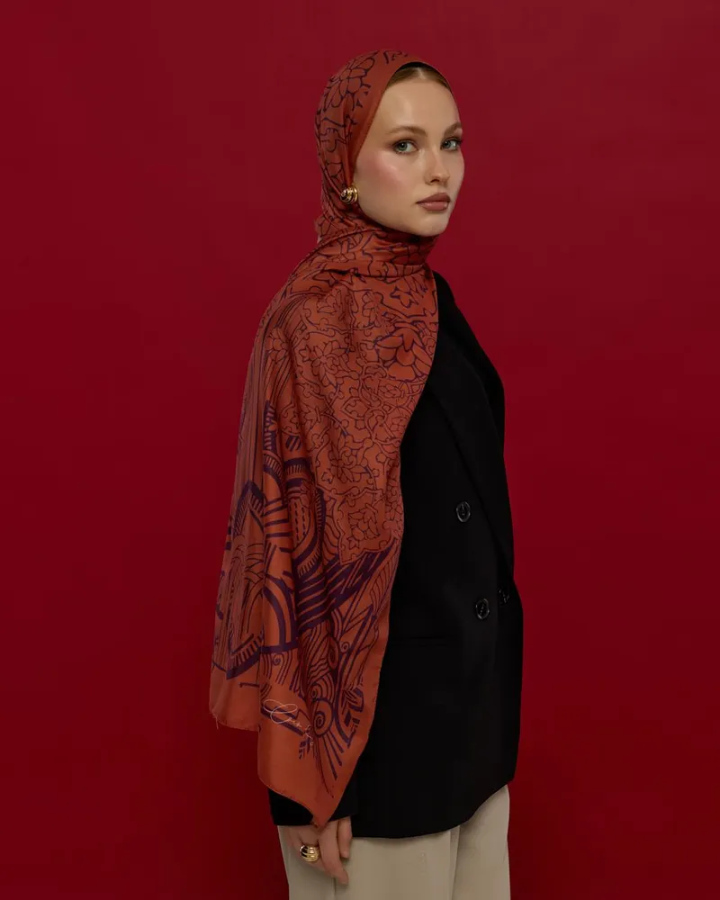 Amber & Patlıcan Harem Rüyası Desen Şal - 28