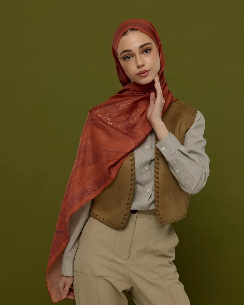 Amber & Patlıcan Hürrem Desen Şal - 28