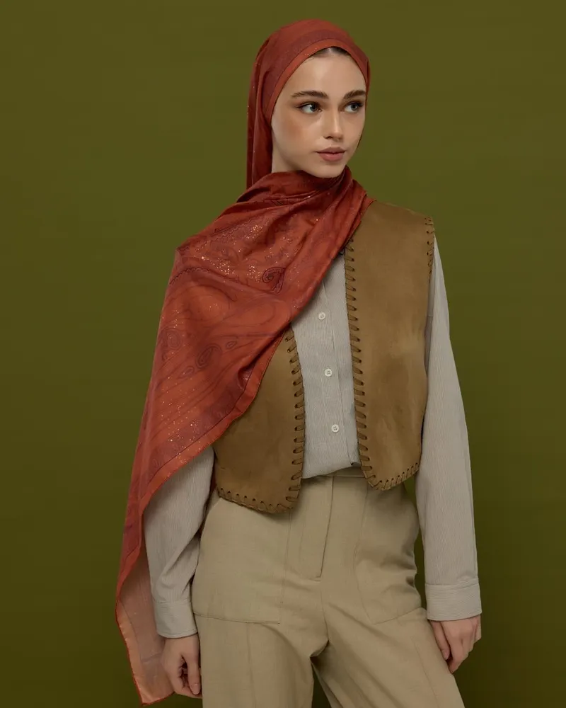 Amber & Patlıcan Hürrem Desen Şal - 28