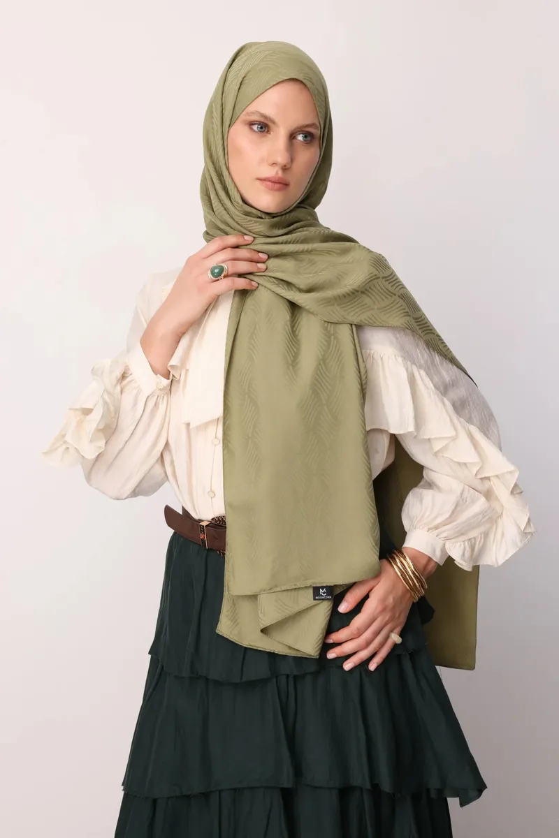 Soft Yeşil Aura Desen İpeksi Jakar Şal