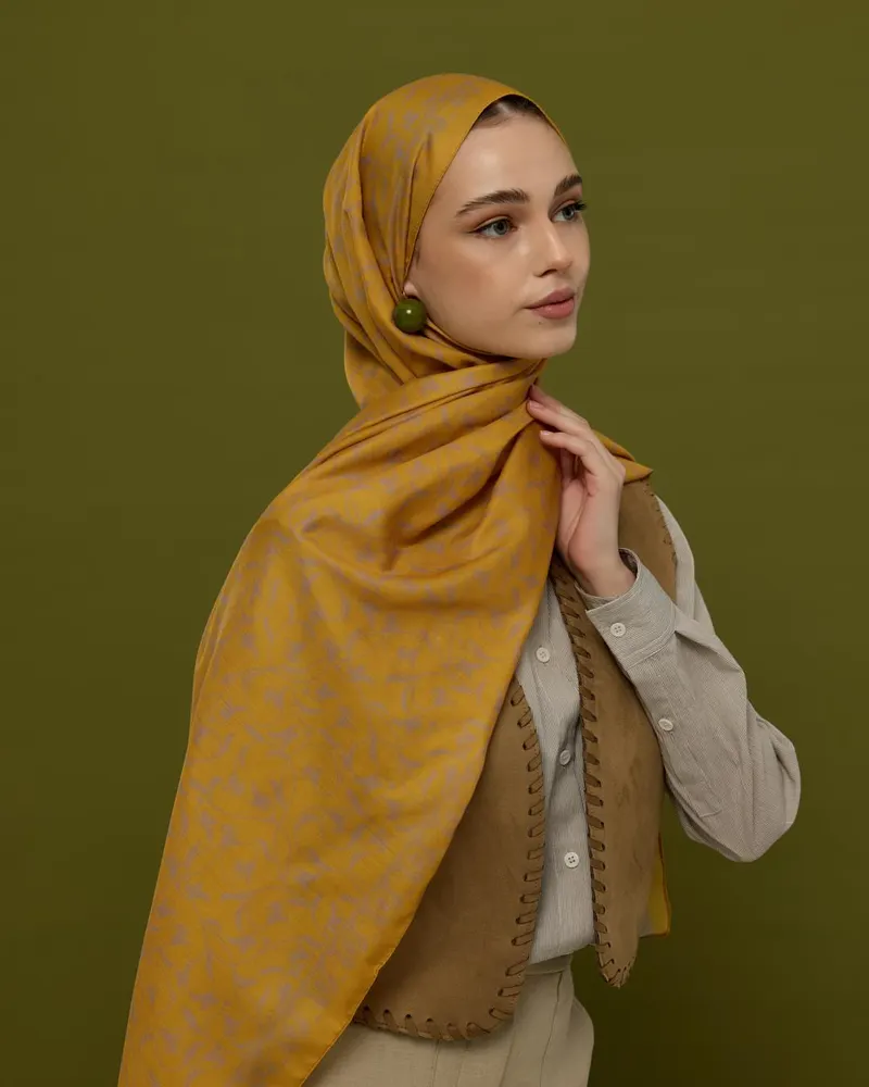 Bal Revanı & Kumral Toprak Lale Bahçesi Desen Şal - 48