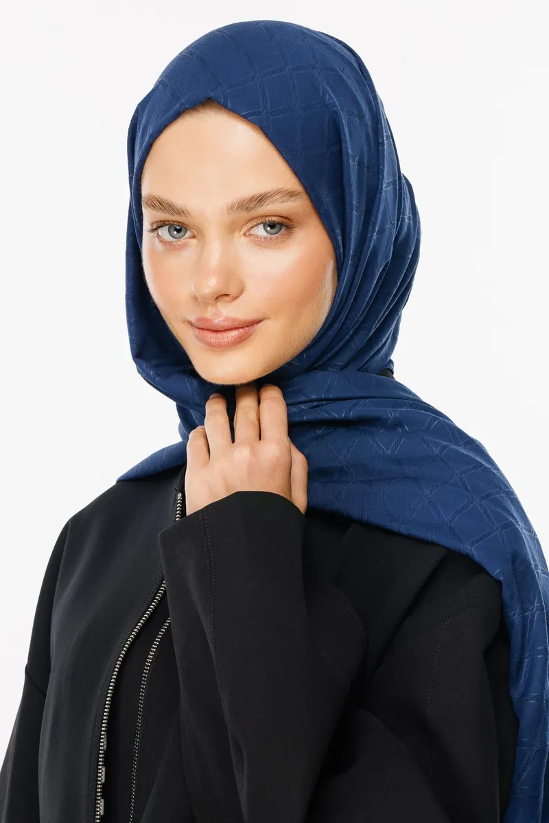 Lacivert Bambu Jakar Şal