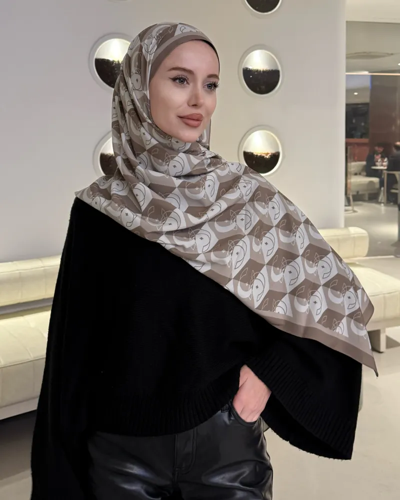 Bej Icon Vual İpek Şal · görsel 2