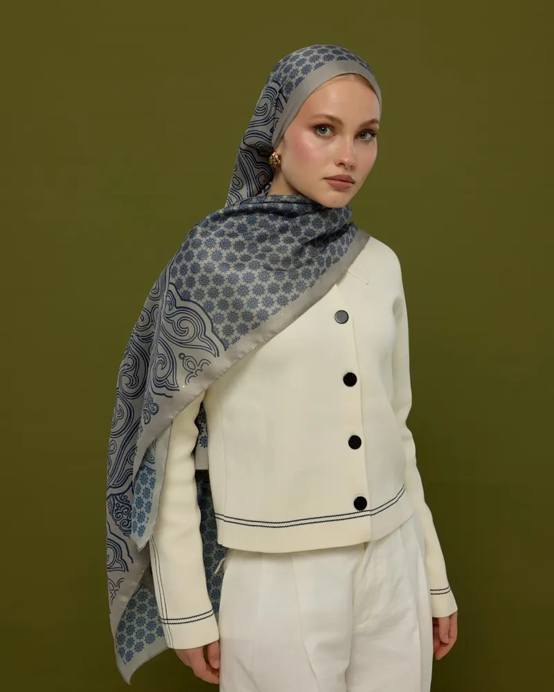 Bej & Lacivert Bala Hatun Desen Şal - 60 · görsel 4