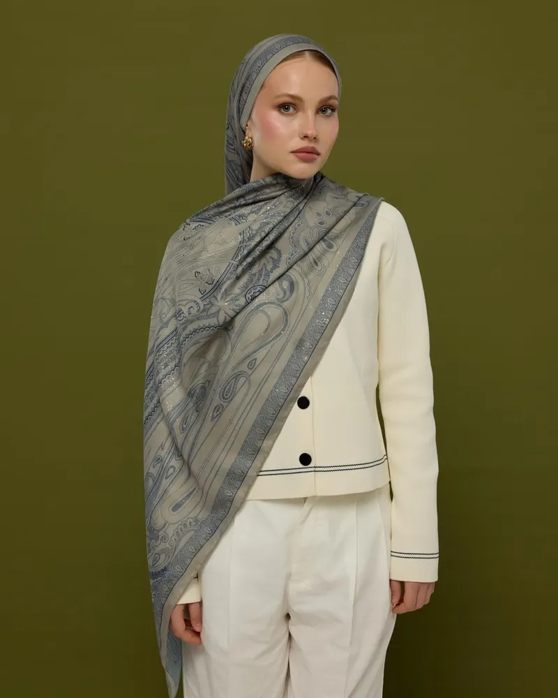 Bej & Lacivert Hürrem Desen Şal - 60