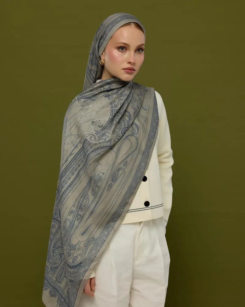 Bej & Lacivert Hürrem Desen Şal - 60
