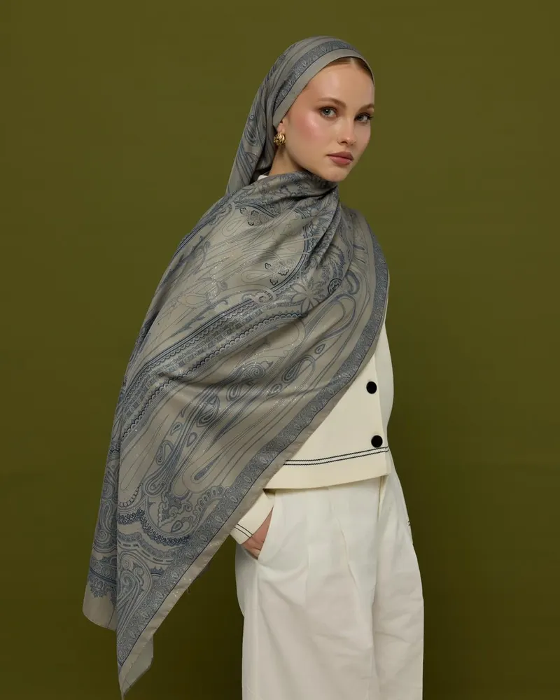 Bej & Lacivert Hürrem Desen Şal - 60