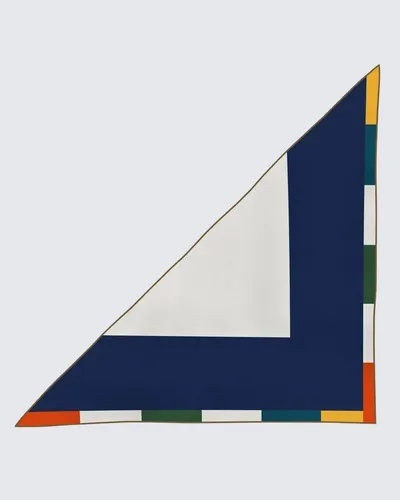 Bej & Lacivert / Renkli Bordür - Minimal Blok Desenli Kaşmir Omuz Şalı · Bej
