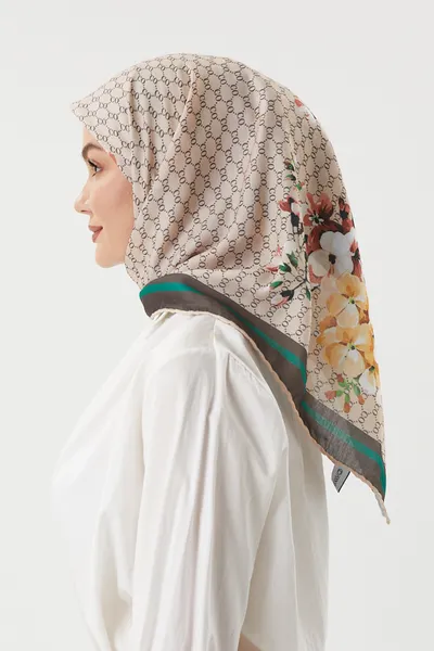 Bej - Rose Pamuk Eşarp · Bej