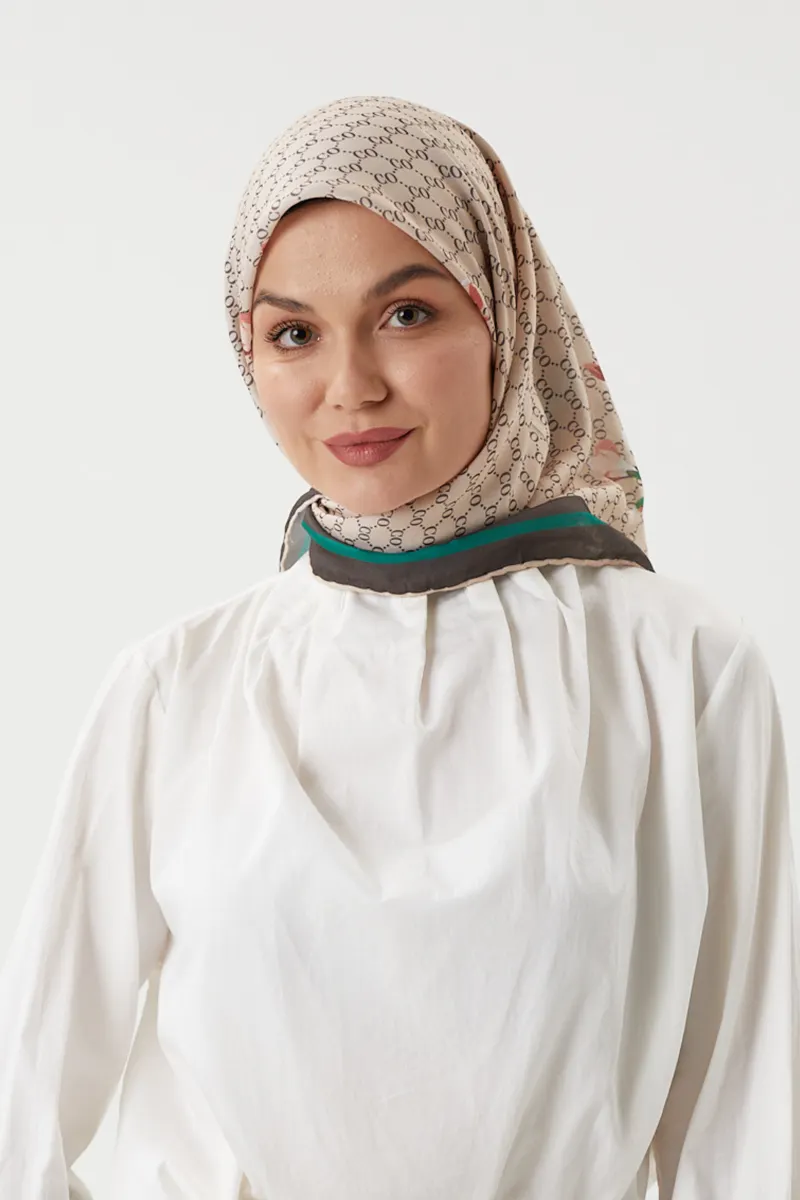 Bej - Rose Pamuk Eşarp