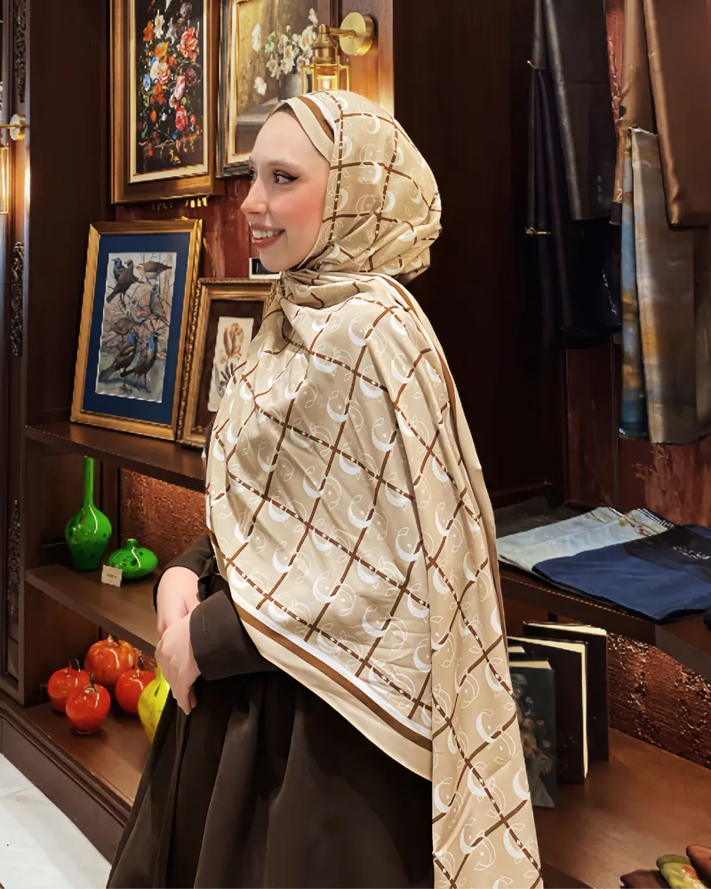 Bej Royal Vual İpek Şal