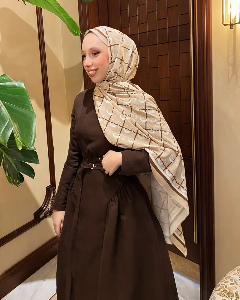 Bej Royal Vual İpek Şal