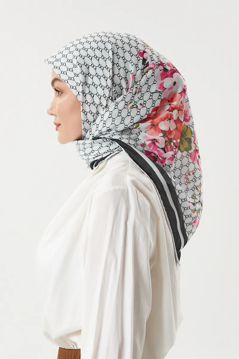 Beyaz - Rose Pamuk Eşarp