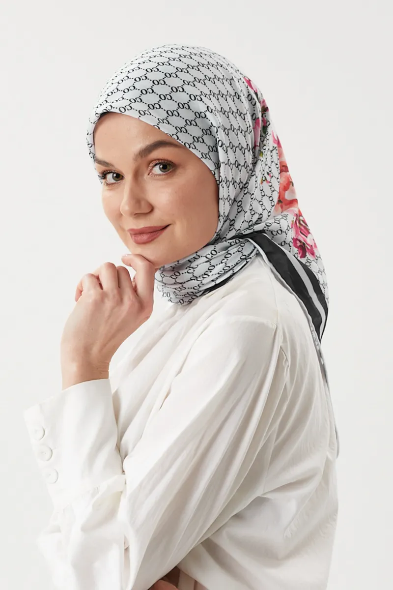 Beyaz - Rose Pamuk Eşarp