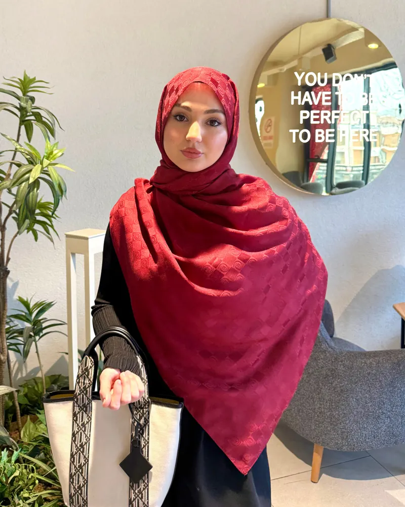 Bordo Damier Desen Jakar Şal · görsel 2