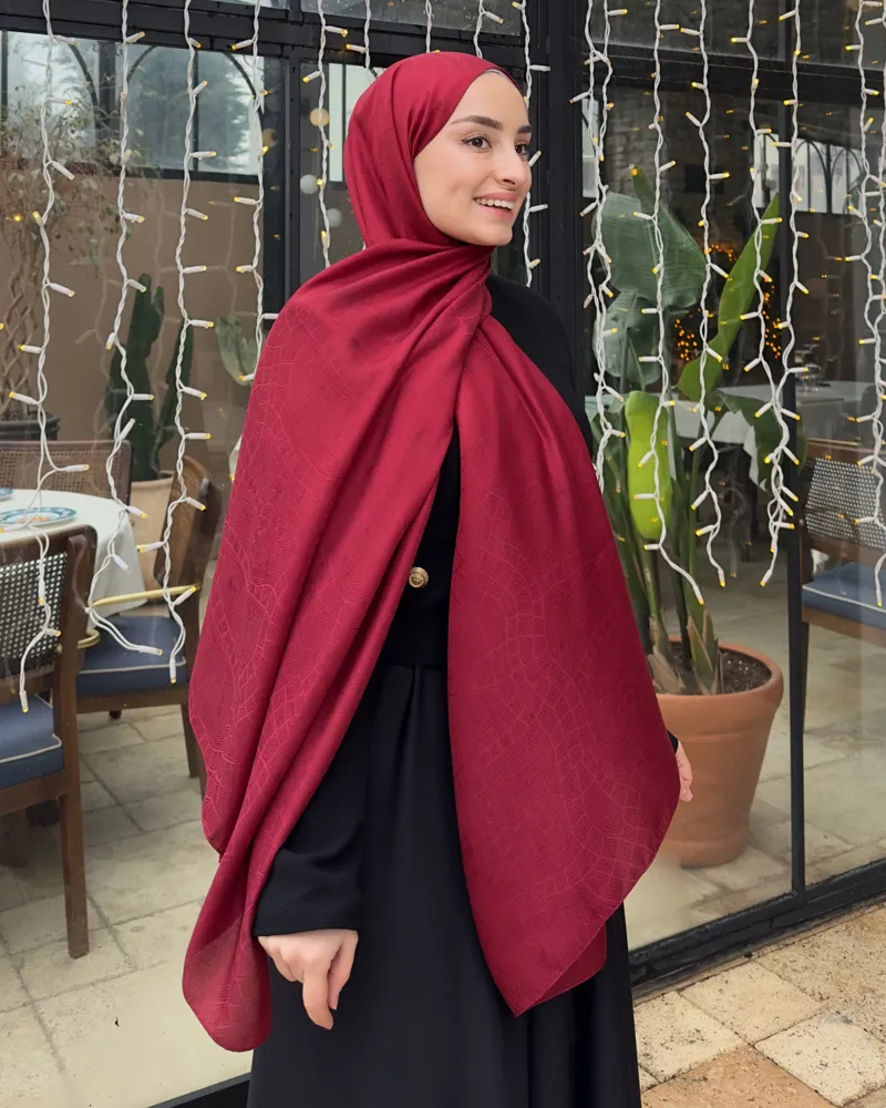 Bordo Döngü Desen Jakar Şal