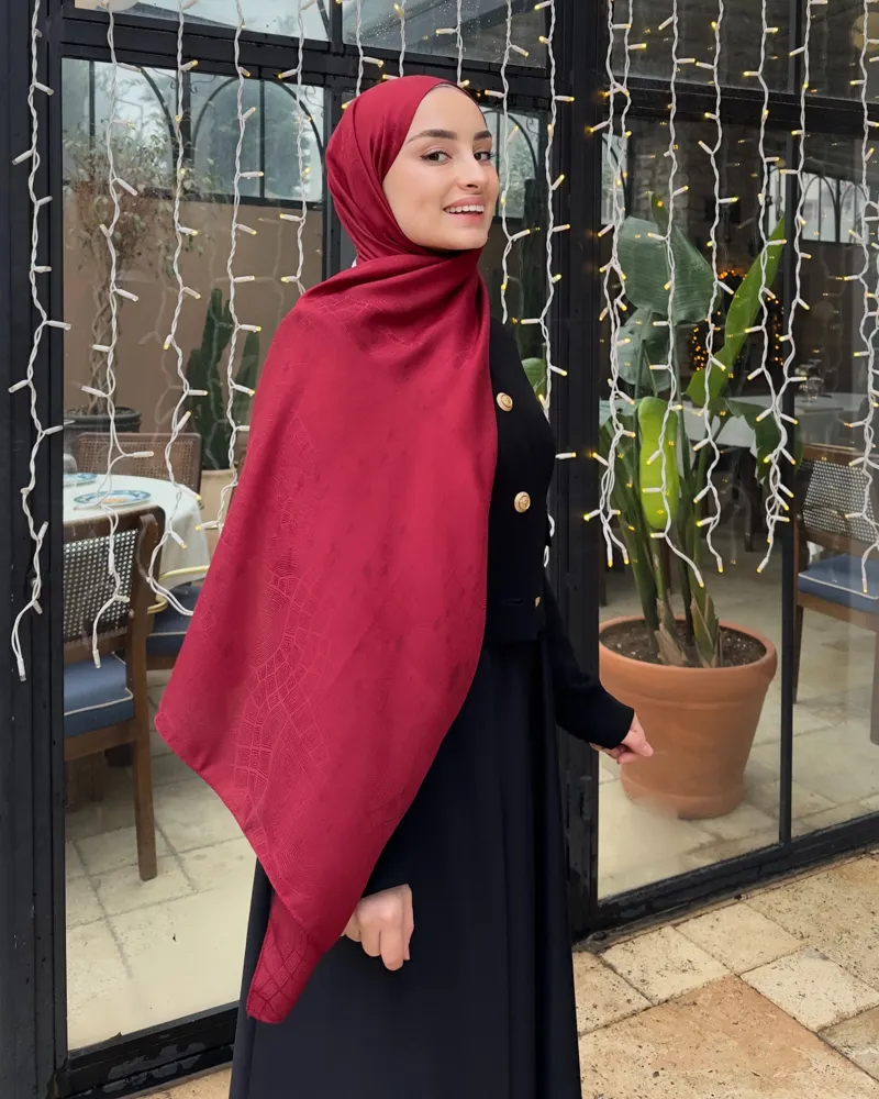 Bordo Döngü Desen Jakar Şal · görsel 2