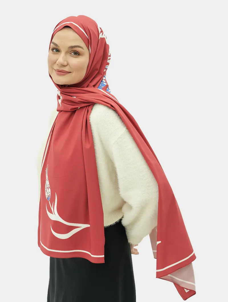 Bordo Hasna Desen Pamuk Vual Şal