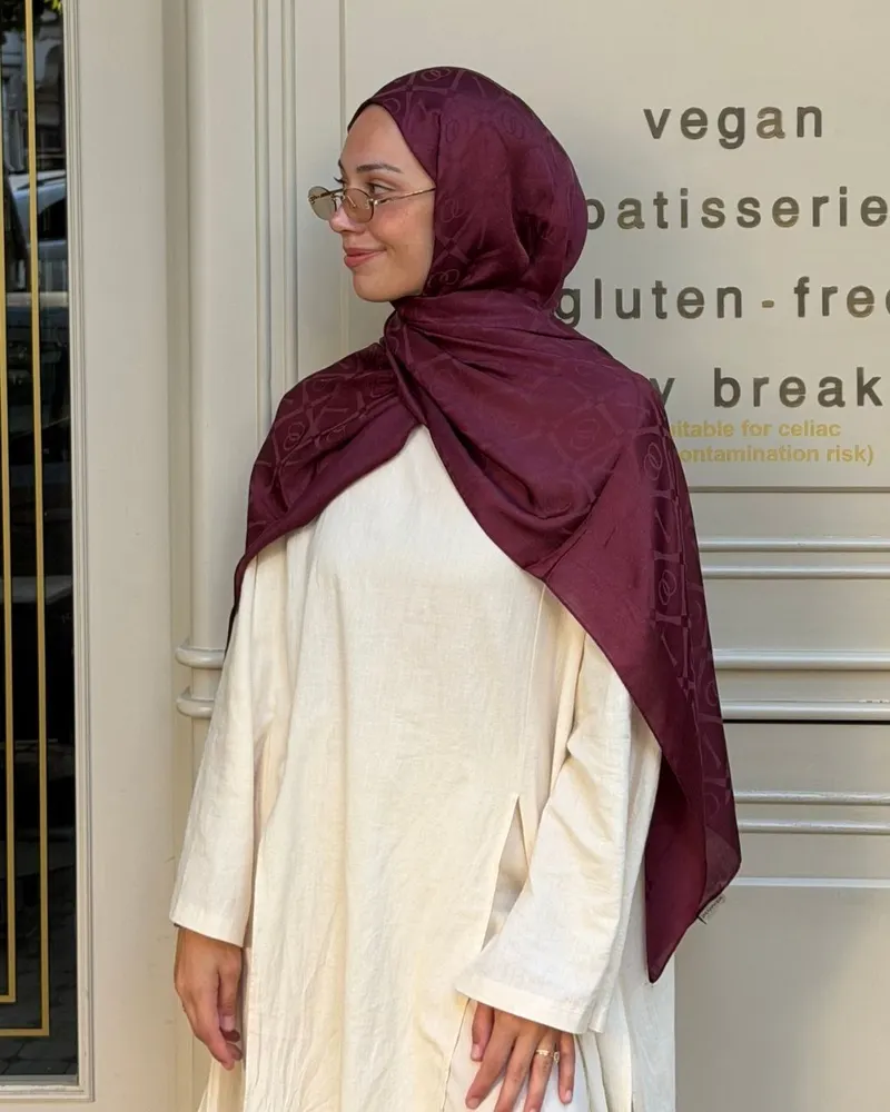 Bordo Imannoor Armoni Desen Pamuk Jakar Şal