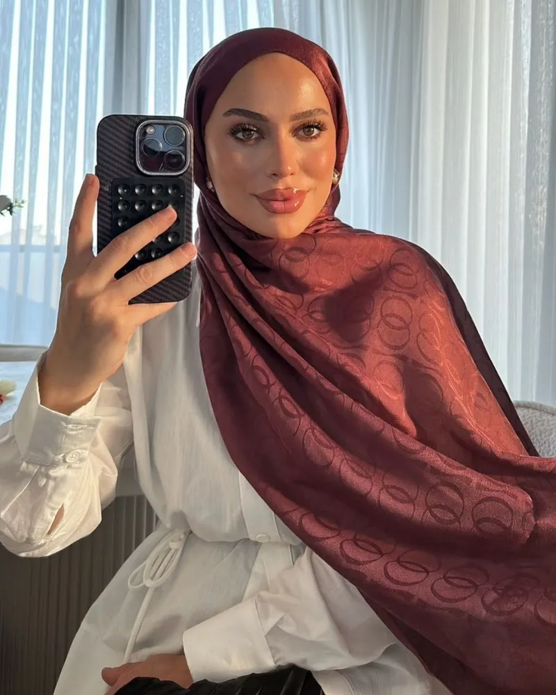 Bordo Imannoor Ester Desen Pamuk Jakar Şal · görsel 3