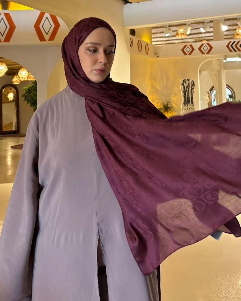 Bordo Imannoor Küçük Dama Desen Pamuk Jakar Şal · görsel 2