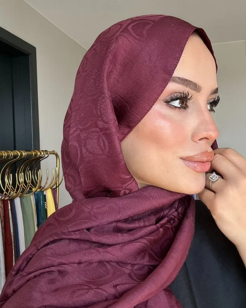 Bordo Imannoor Küçük Dama Desen Pamuk Jakar Şal · görsel 3