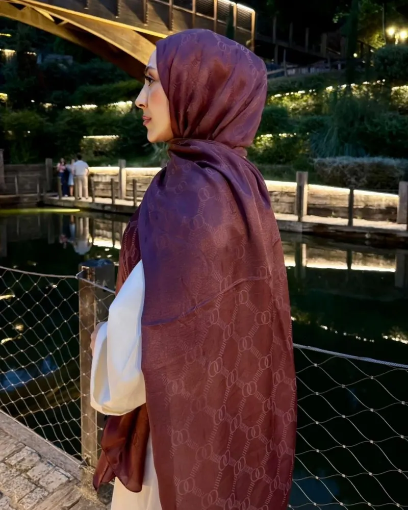 Bordo Imannoor Monogram Zincir Desen Pamuk Jakar Şal · görsel 2