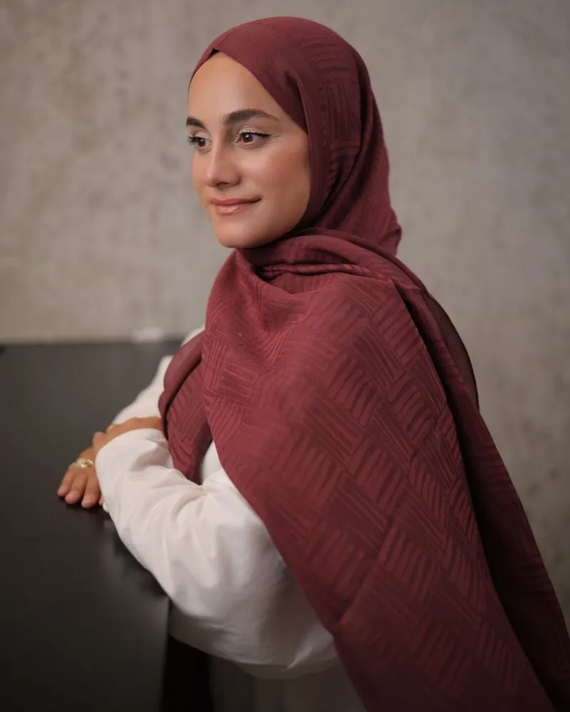 Bordo Imannoor Ritim Desen Pamuk Jakar Şal · görsel 2