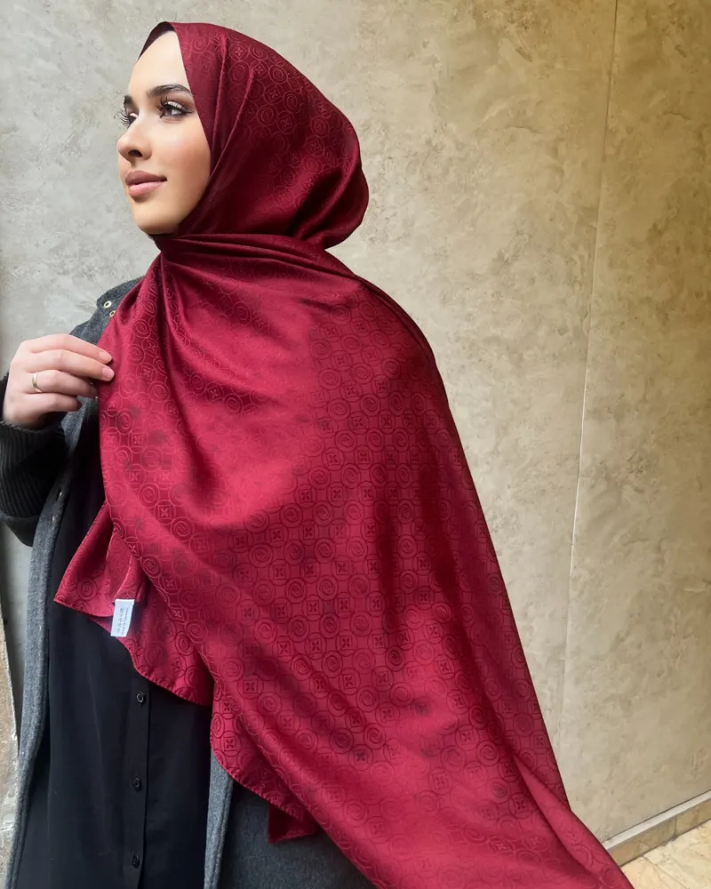 Bordo Luxe Desen Jakar Şal