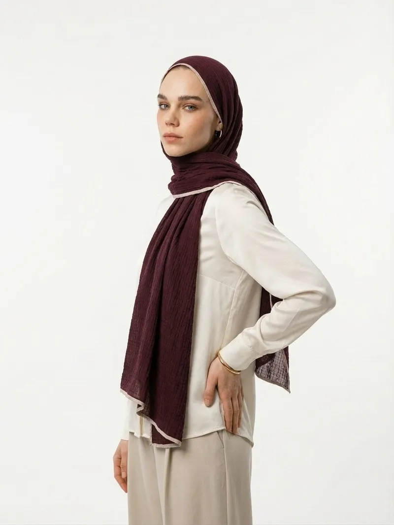 Bordo Müslin Şal