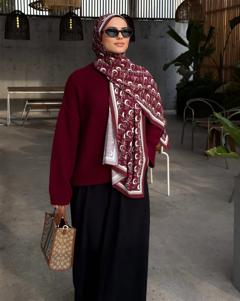 Bordo Royal Vual İpek Şal