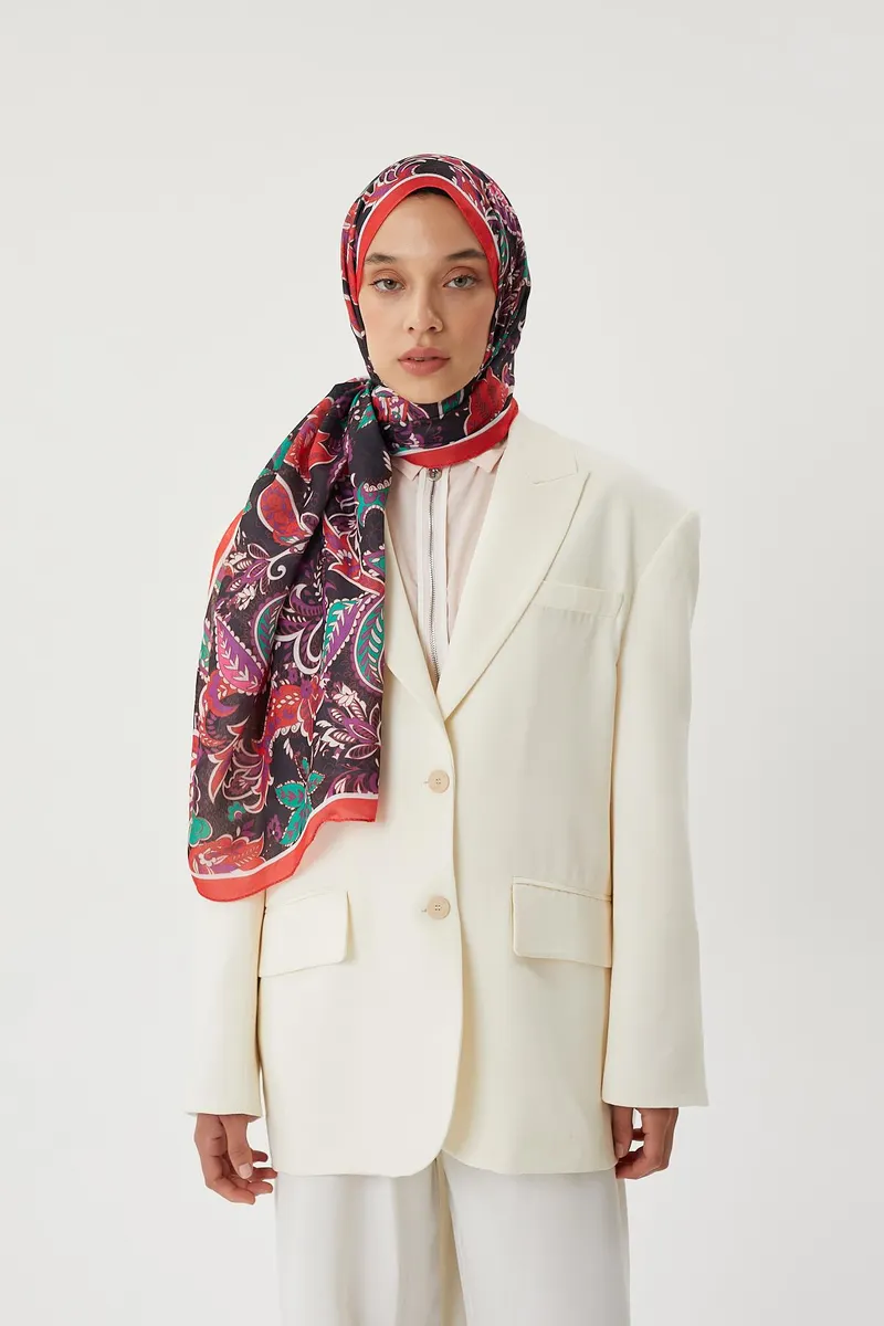 Bordo & Siyah Retro Desen Şal