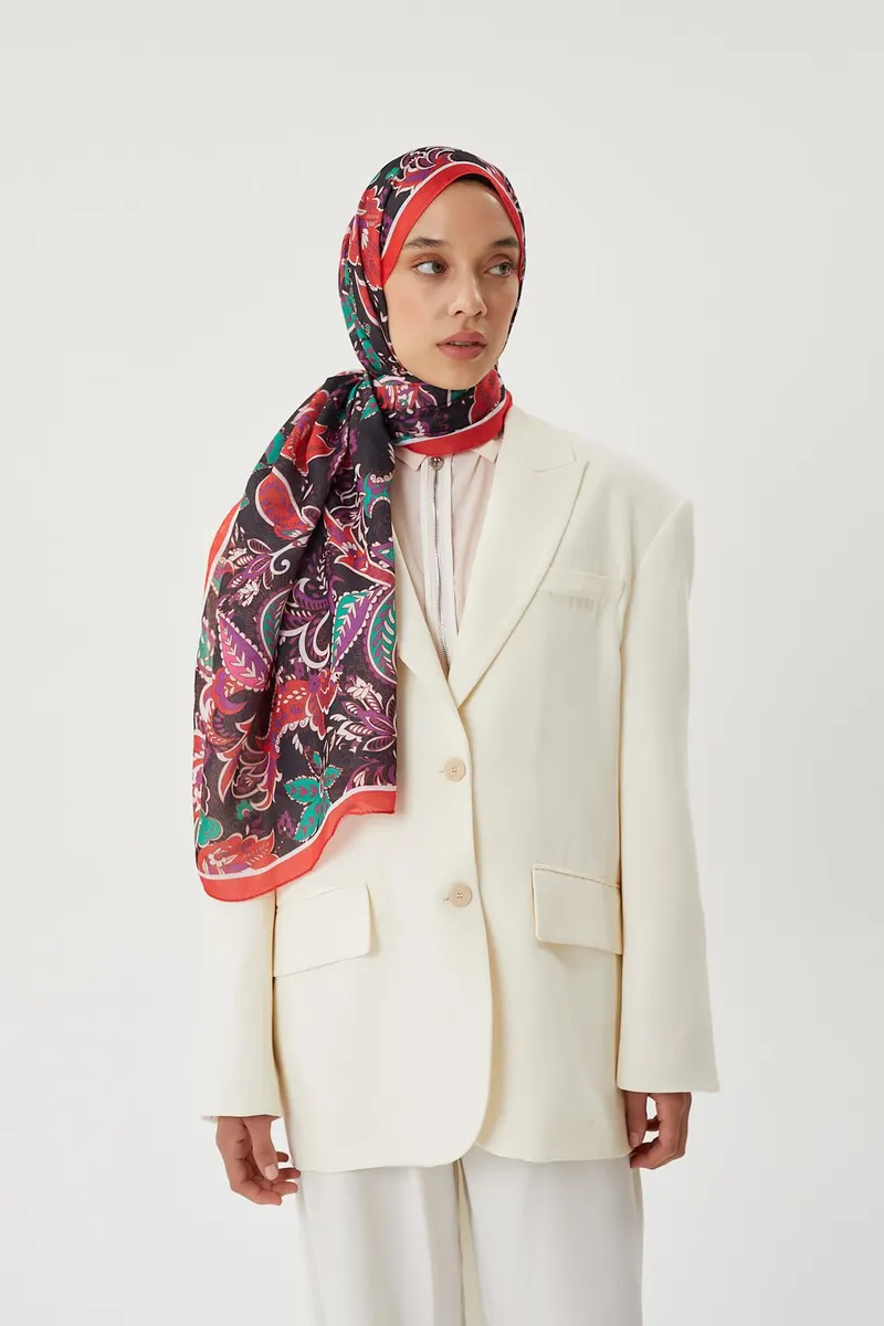 Bordo & Siyah Retro Desen Şal · görsel 2