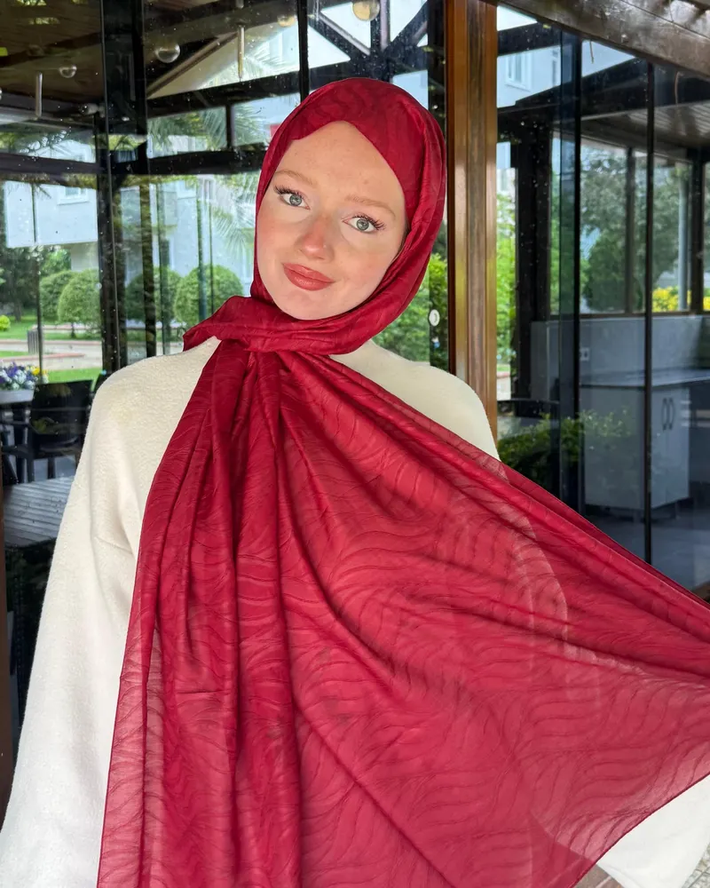 Bordo Su Yolu Lyocell Bambu Jakar Şal · görsel 4