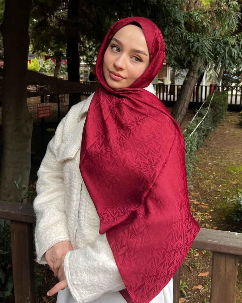 Bordo Triya Desen Jakar Şal
