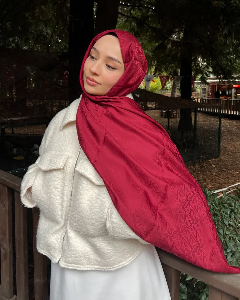 Bordo Triya Desen Jakar Şal