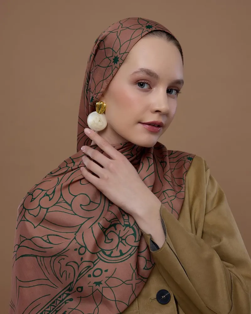 Bronz Şafak & Orman Yeşili Efsunlu Desen Şal - 20 · görsel 3